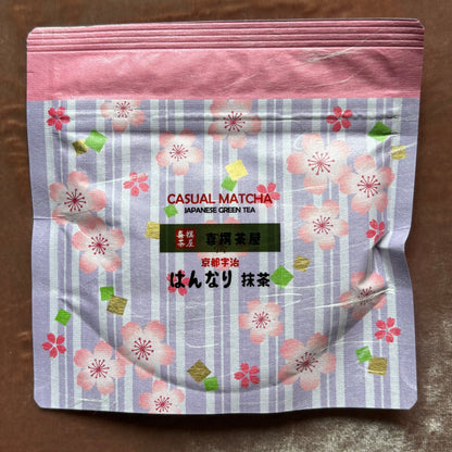 Kyoto Uji "Hannari Matcha" 30g (1.06 oz) by Kisen Chaho – 100% Pure Casual Japanese Green Tea Powder in Traditional Washi-Style Pouch (Resealable Bag)
